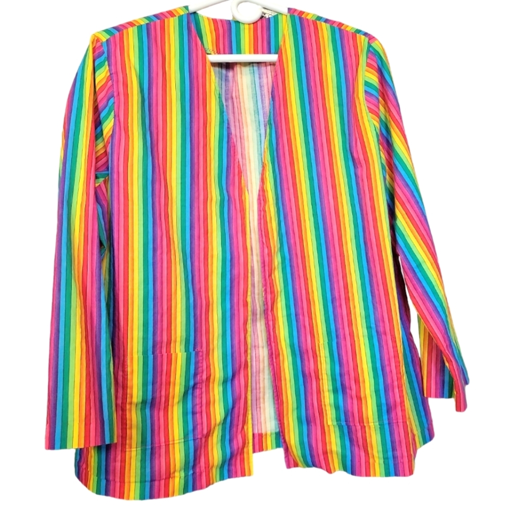 🌈 W/pockets! shacket rainbow Shawl Blazer handmade Small shoulder pads